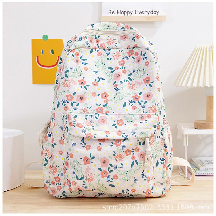 Schoolbagins Schoolbag Korean Version Junior High School College Student Versatile Mori Retro Floral Backpack Leisure Travel Backpack Female