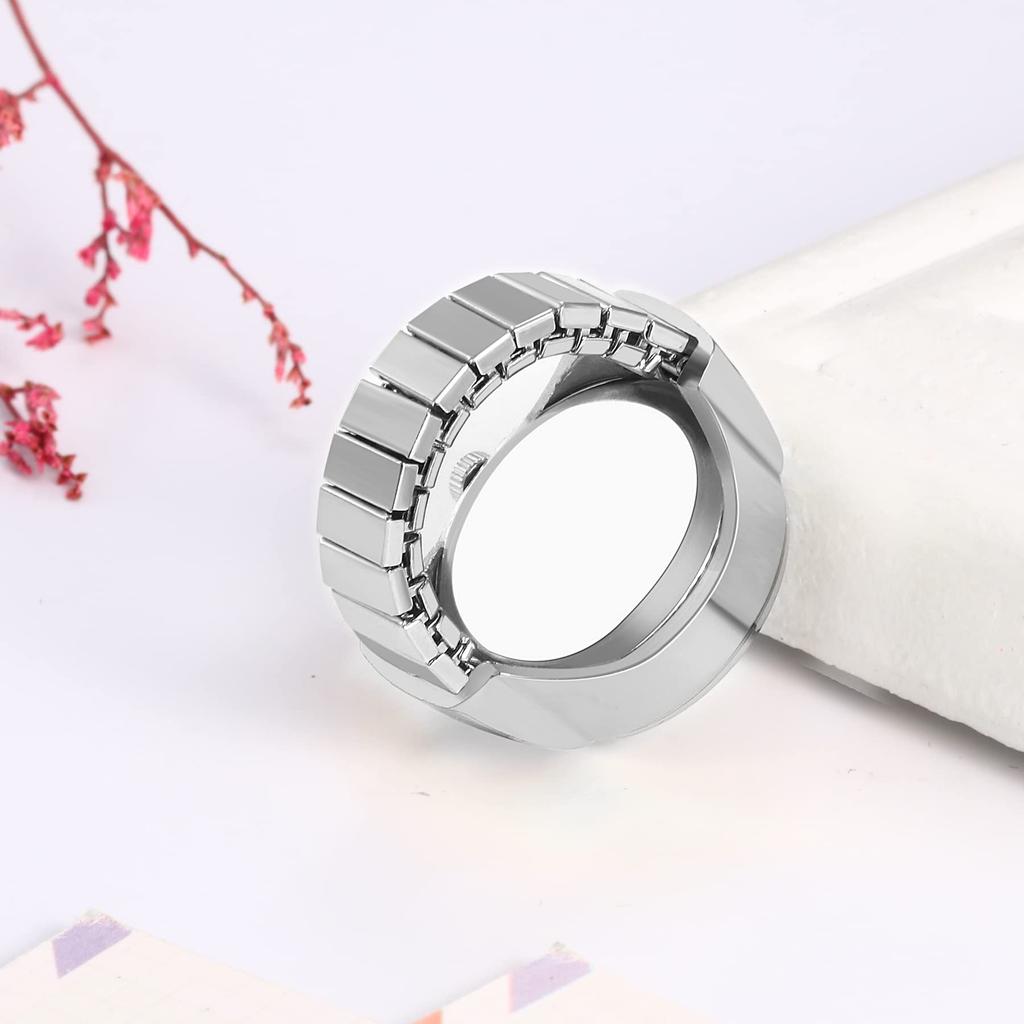 JEWELRYWE Ring Watch Fashionable Men Women Accessories Ring Watch Number Dial Easy to Read Gift Silver