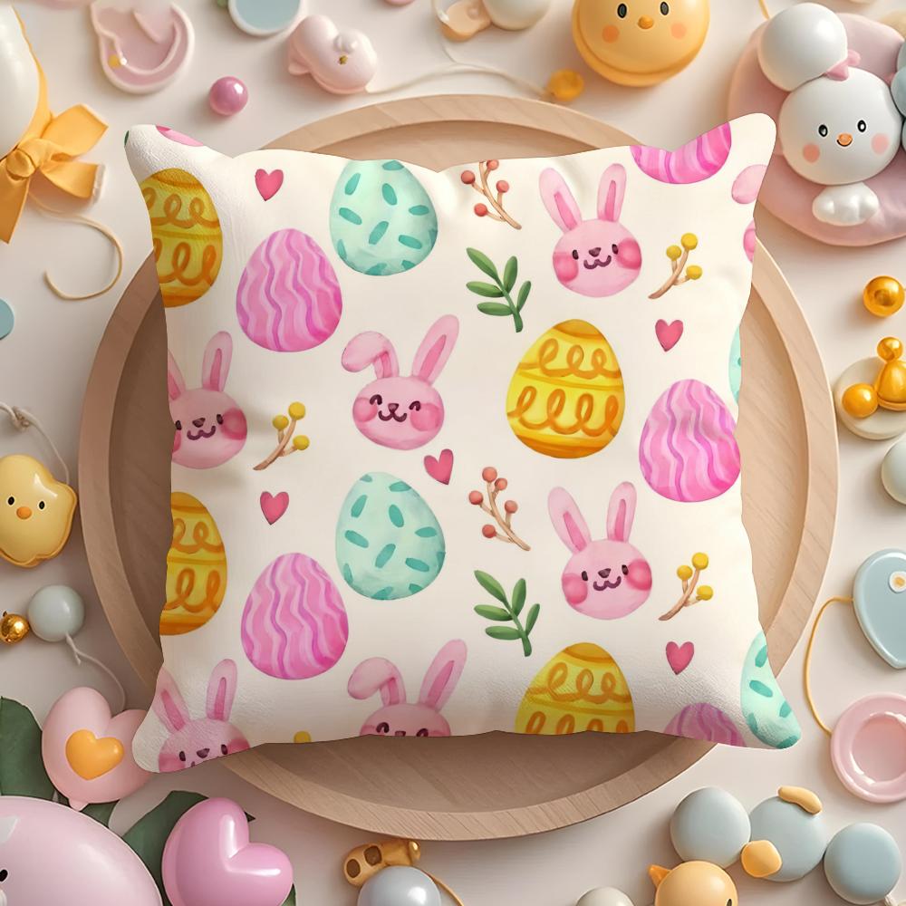 Cute Easter Bunny Cushion Cover Plush Fabric Soft Double-Sided Printed Sofa Warm Winter Home Gift Pillow Case