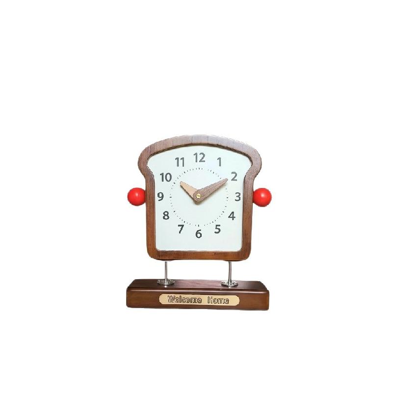 

Toast Clock Cute Creative Solid Wood Bread Wall Clock Decoration Household Cherry Wood Black Walnut Log Style Wall Decoration шоколадний