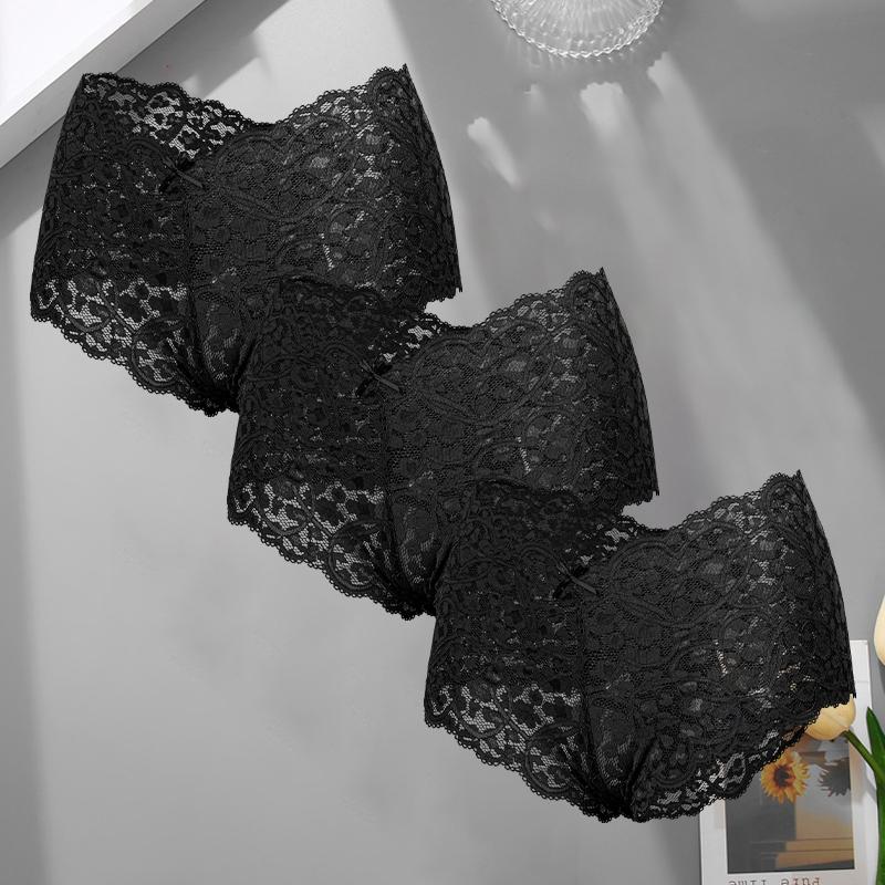 3Pcs/Set Sexy Lace Bowknot Boxer Shorts For Women Seamless Hollow Out Perspective Boyshort Female Sport Breathable Lingerie S-XL