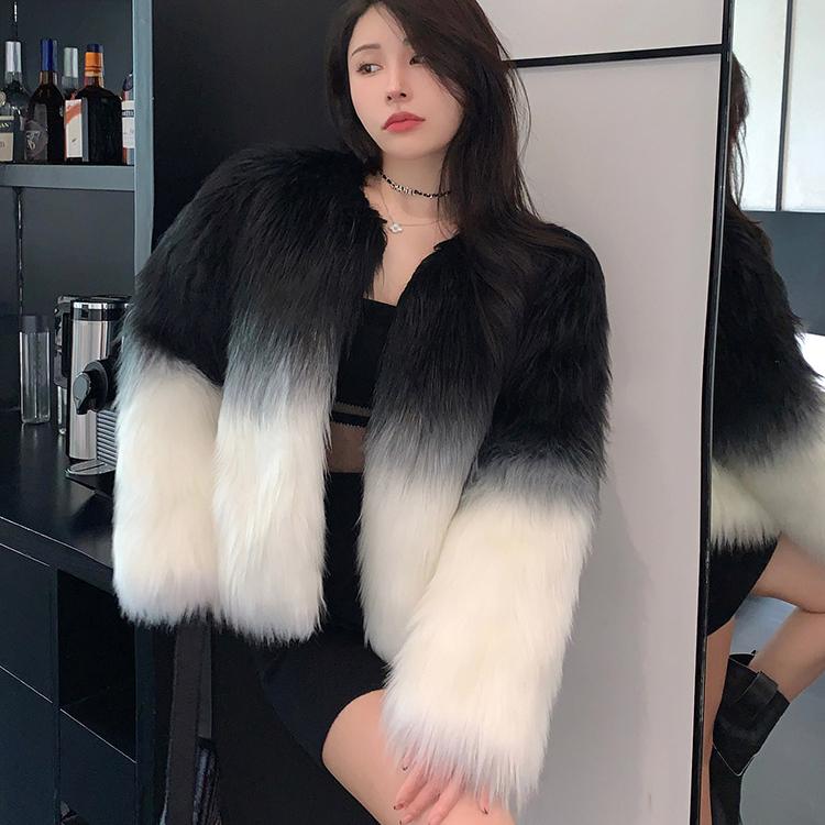 Damenmode Farbverlauf Kunstpelzmantel Herbst Winter Elegant Warme Oberbekleidung Damen Kunstpelzjacken