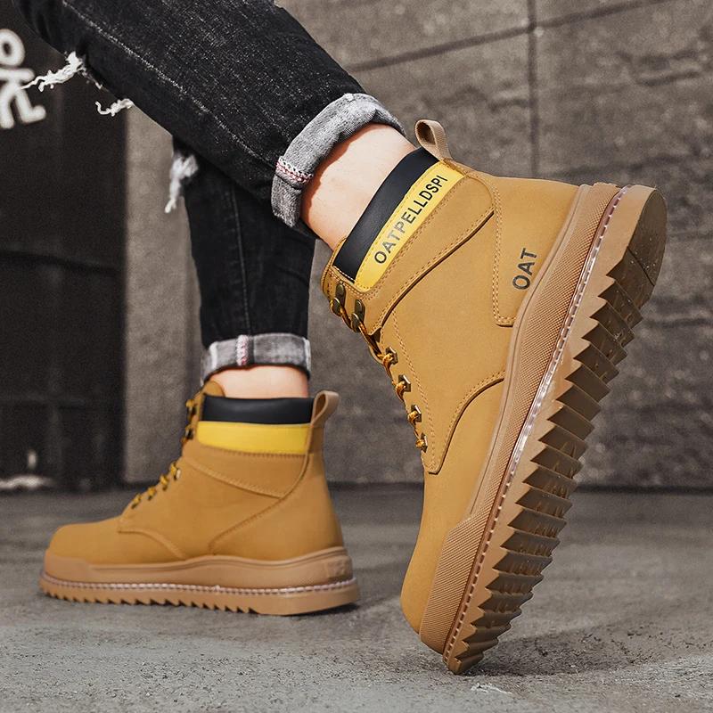 Fashion Outdoor Sneakers Men Lace Up Non-Slip Ankle Boots for Couple Boots Men High Top Boots High Quality Women Leather Shoes