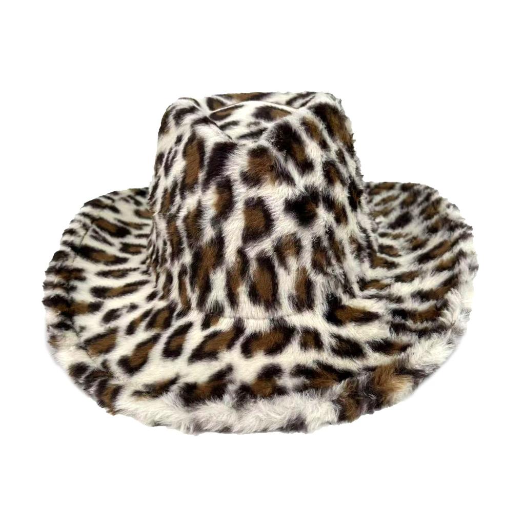 Autumn And Winter New Versatile Leopard Print Western Denim Hat Fleece Thickened Versatile Top Hat European And American Style Jazz Hat