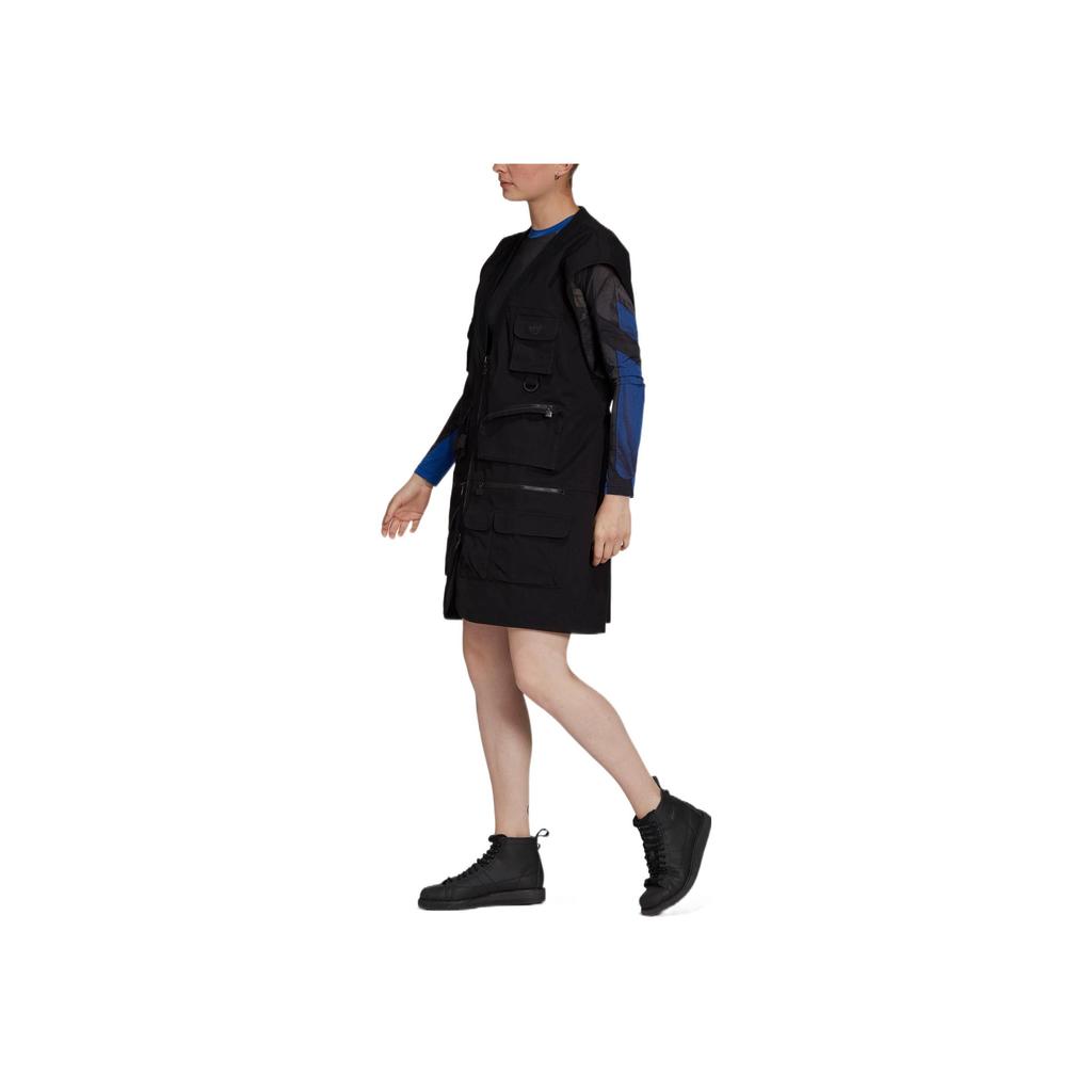 Adidas Originals Blue Version Solid Color Zipper Multi-Pocket Sports Vest Women Vests Black HB9403