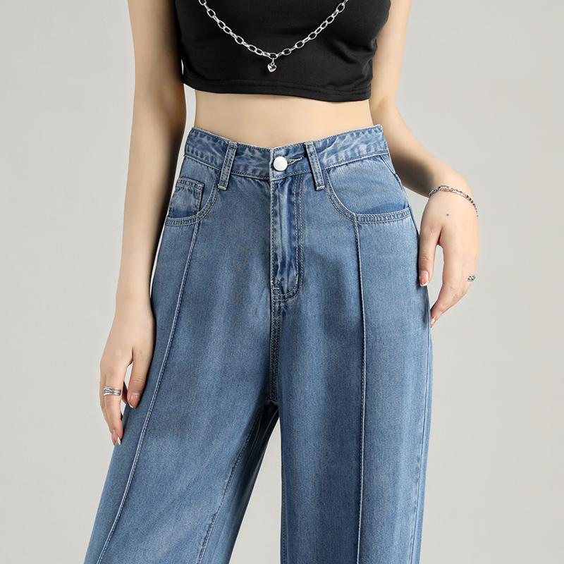2022 Autumn Korean Style Fashion Casual Loose Wide Leg Retro Pants Women Highstreet Jeans High Waist Washed Vintage Denim Pants
