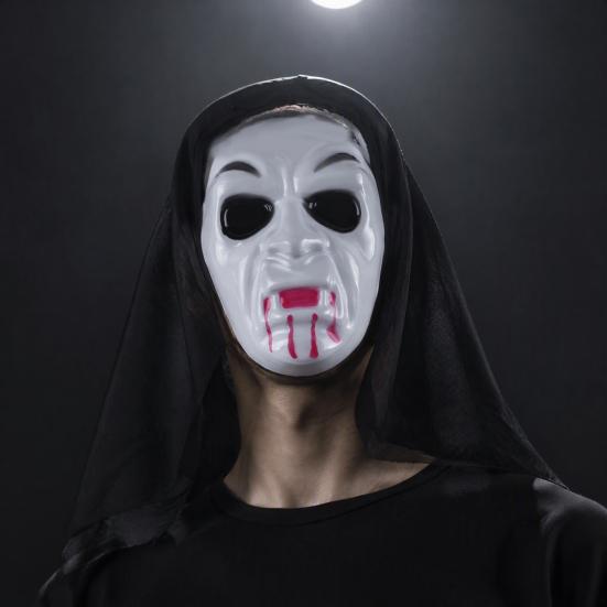 Soft Plastic Horror Masque Halloween Ghost Full Face Masque, Screaming with Realistic Fanged Skull Prop Hood, Scary Costume Accessory for Cosplay