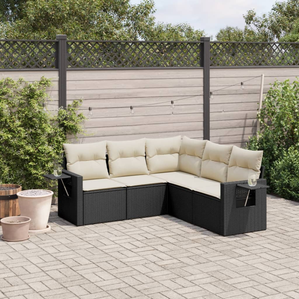 Vidaxl 5-Cz. Garden Lounge Set, Cushions, Black PE Rattan