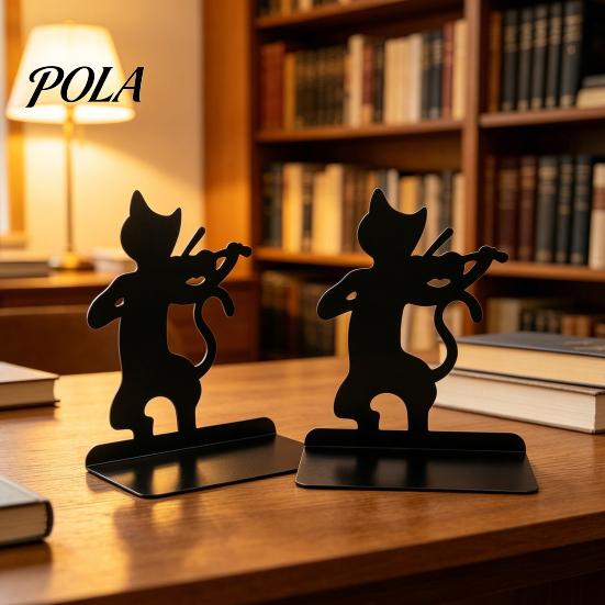 Desktop Bookend 1 Pair Metal Cat Book Ends, Cute Bookends for Shelves, Decorative L-shaped Heavy Duty Support Stopper Home Office Desk Bookshelf Decor