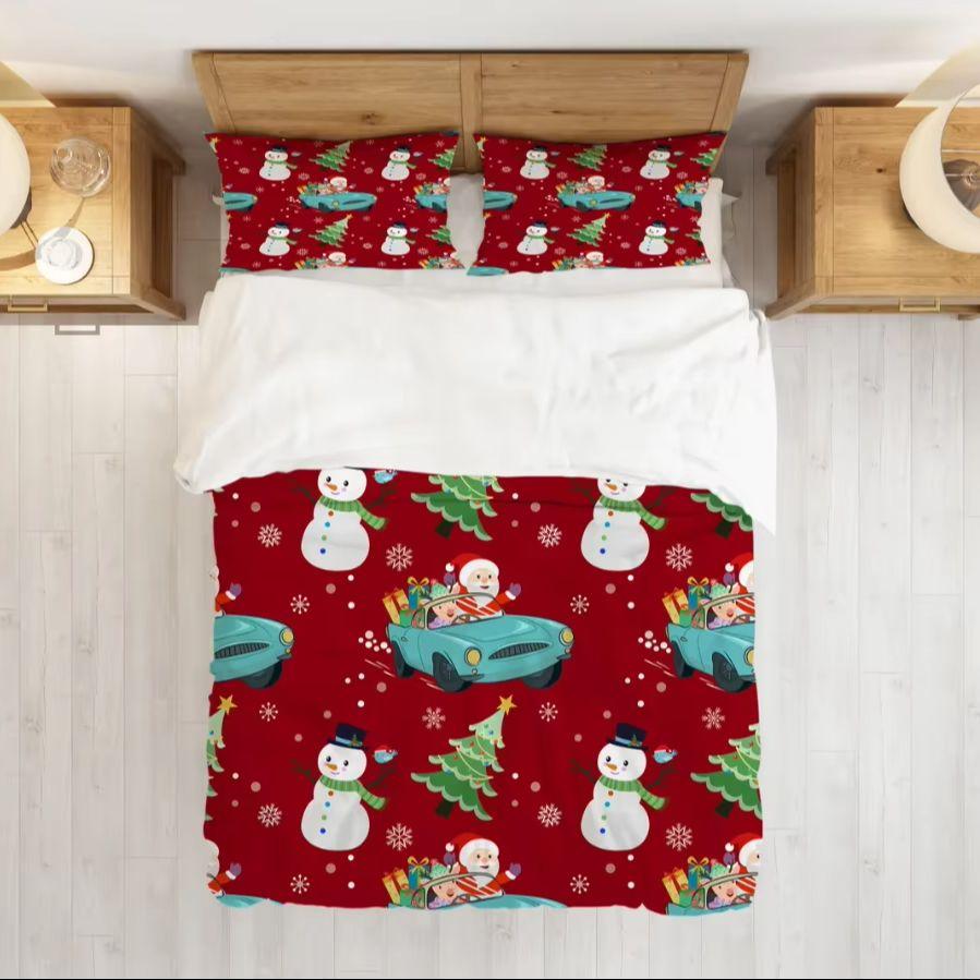 

Santa Snowman Christmas Duvet Cover Set, Xmas Holiday Theme Bedding, Red Comforter, Double Full Queen King Size, Super Soft EU Single135x200cm