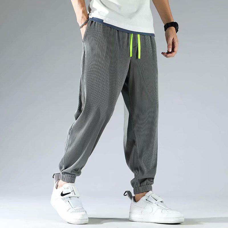 Men's Korean Style Solid Color Ice Silk Casual 9-Point Pants