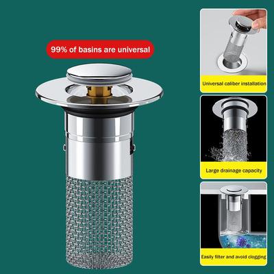 Waschbeckenstöpsel Anti-Geruch Pop-Up Bounce Core Beckenstopper Haarfänger Duschspülbeckensieb Edelstahlfilter Bouncing Core