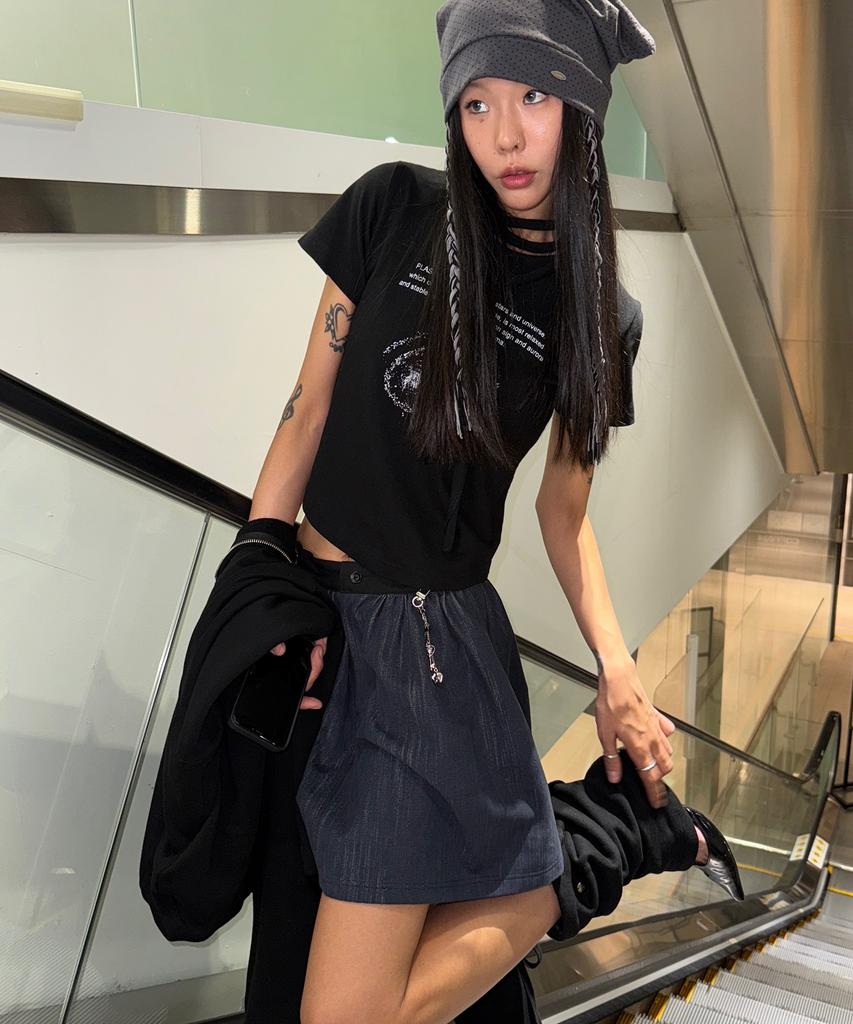 Plasma Sphere Bijou A-Line Love Peach Flare Denim Skirt_2 Colors