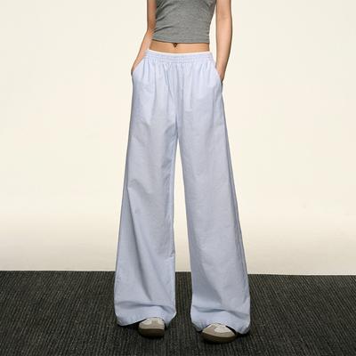 Sommer Locker und Schlankmachend High-End Damen Hose Gestreift Vielseitig Gerade Bein Hochtailliert Drapierend Lässige Hose