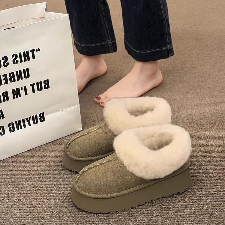 Winter low-top fluffy snow boots, piled and thickened warm cotton shoes, new thick-soled non-slip bread shoes