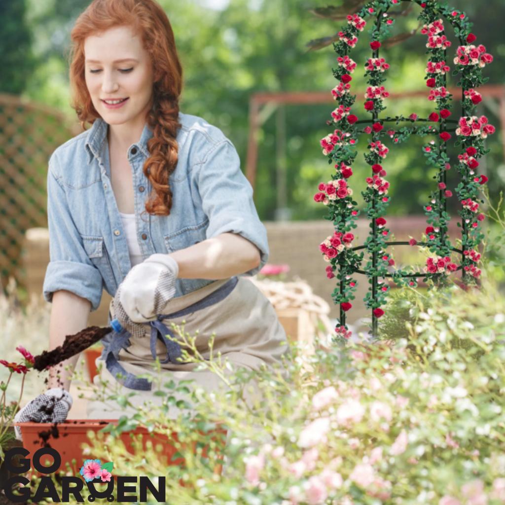 Metal tower garden pergola for climbers, roses, flowers, garden plants, metal