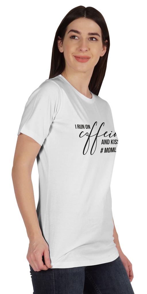 Inkmeso I Run On Coffeine And Kisses #Momlife Graphic Tshirt Short Sleeve
