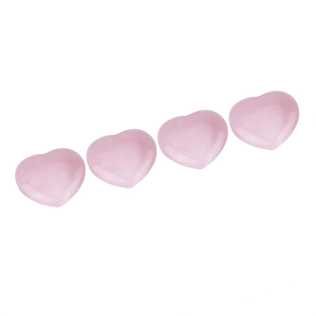 4pcs Rose Quartz Carved Heart shaped Pink Crystal Healing Stone Semi precious Gemstone Decor