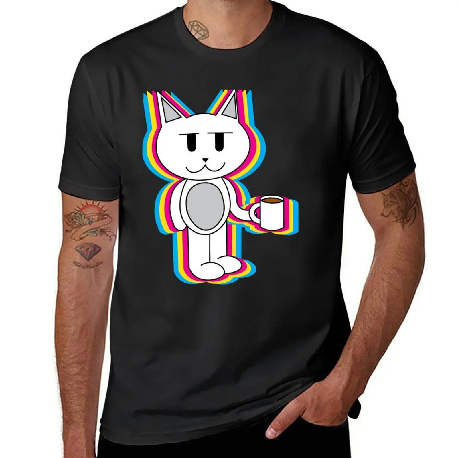 

Cat with Coffee TShirt kawaii clothes oversizeds blanks mens t shirts 4XL