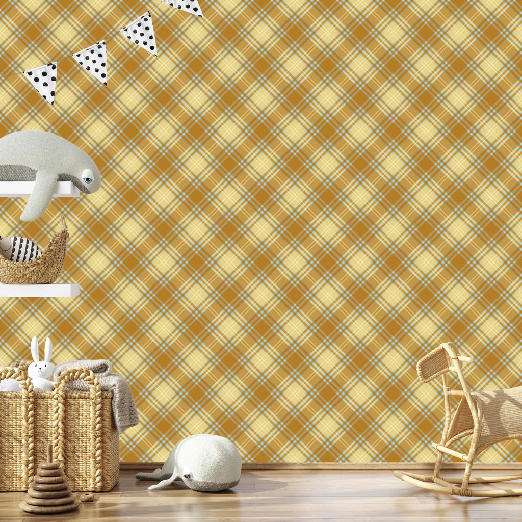 Wallpaper Yellow and blue checkered gold, yellow and beige 50x1000