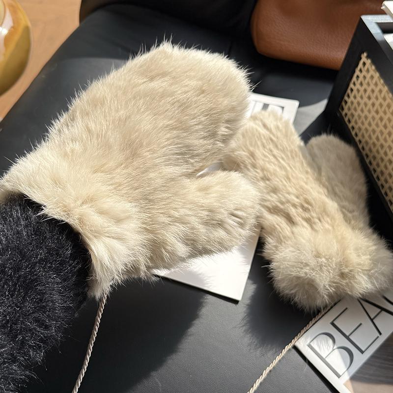 Winter Women Real Rabbit Fur Gloves Natural Thick Style Rabbit Fur Mittens Outdoor Girls Keep Warm Hand Knitted Fur Glove