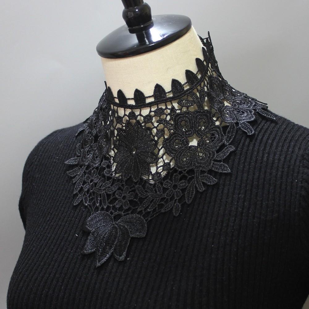 Fashion Lace Floral Fake Collar Detachable White Black Removable Collar All-match Casual Half High Collar for Women