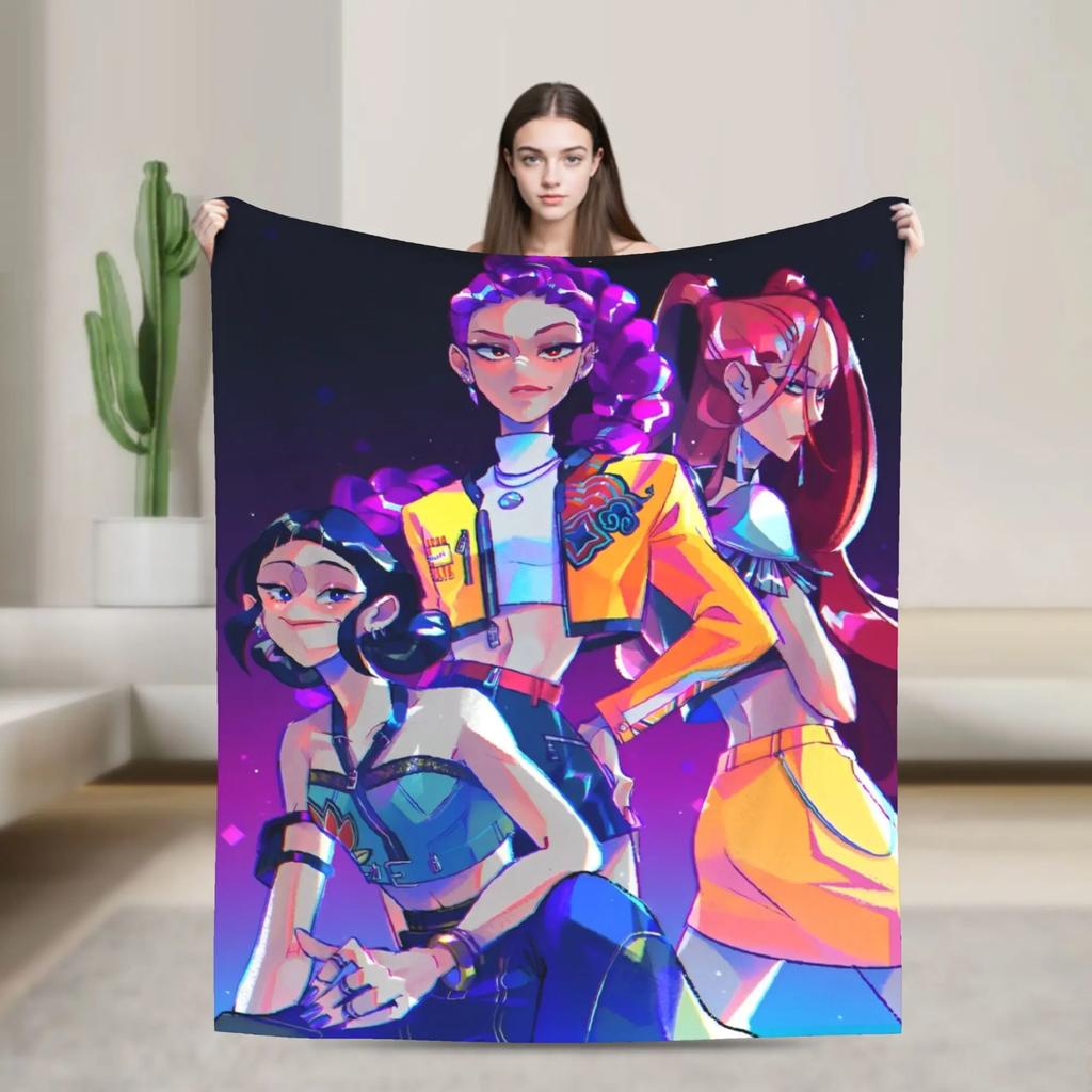 Kpop Demons Huntrix Hunters Flannel Throw Blanket Rumi Mira Joey Creative Bedspread Rug xcm Soft Cozy