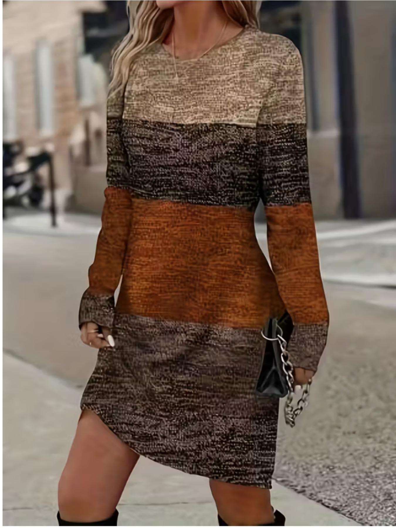 

2025 Autumn and Winter New 3D Geometry Print and Dyeing Women s Fashion Long-sleeved Round Neck Hip-wrapped Dress Valentine s Day Limited XXL помаранчевий