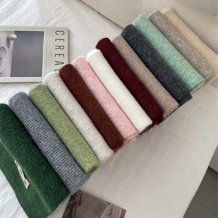 Korean version contains knitted wool solid color scarf women's winter thickened warm versatile high sense white scarf tide