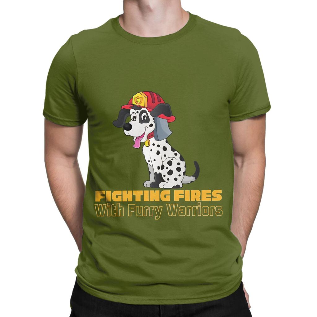 Fighting Fires With Furry Funny 100 Cotton TShirt Sparky the Fire Dog Tees Tops For Unisex