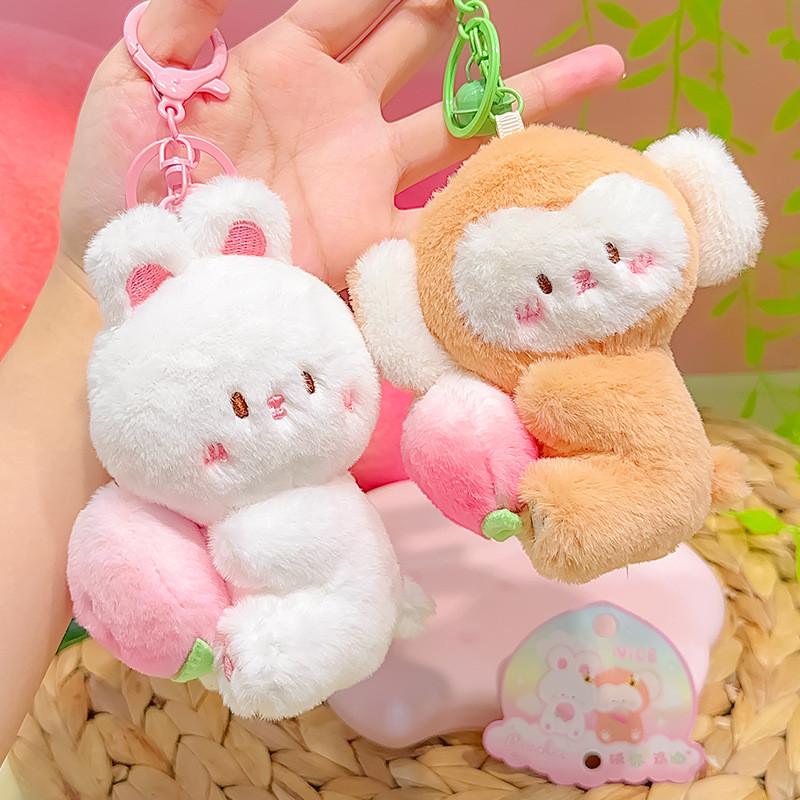 Rabbit Cute Monkey Plush Keychain Stretchable Design Children Gift Collectors