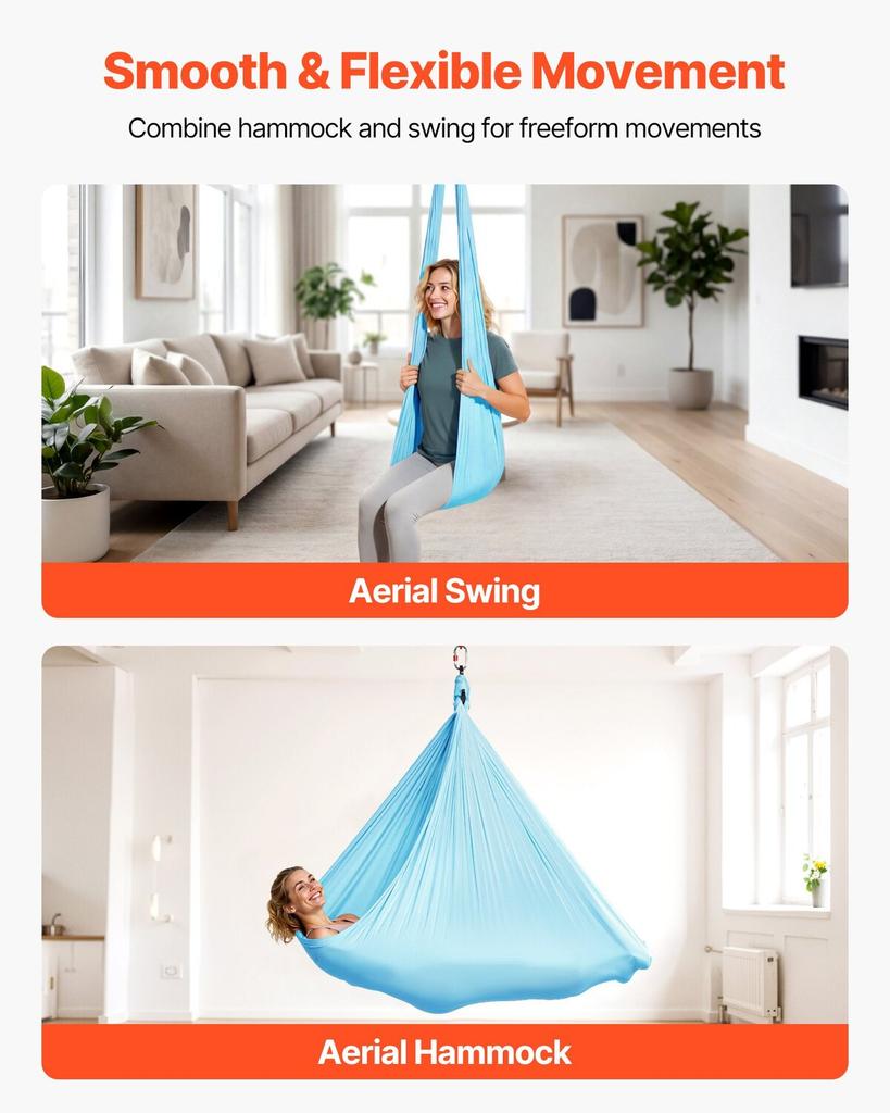 Aerial Yoga Hammock, Maximum 136.07 kg Load Aerial Silk, Yoga Swing with Nylon Fabric, Daisy Rope, PE Zipper Bag, Gymnastics Swings Suitable for Men