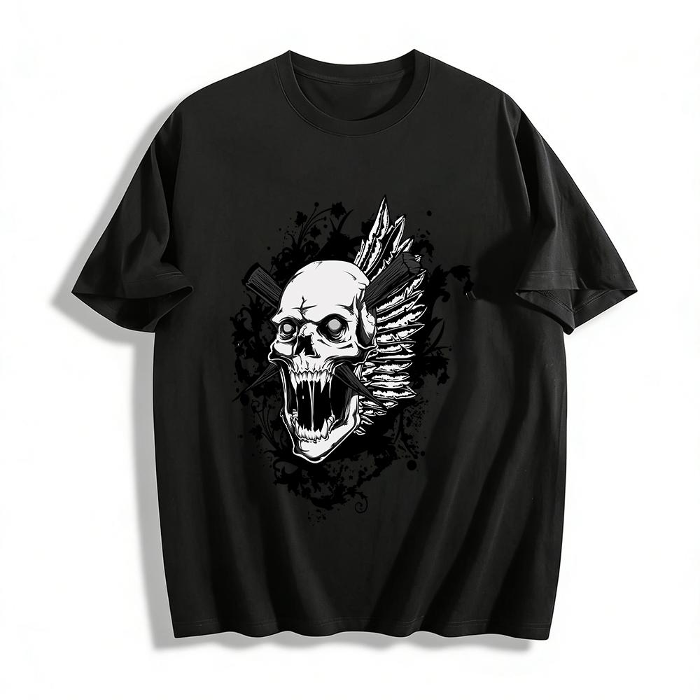 

Edgy Fanged Skull Print Cool Casual Short Sleeve T-Shirt Pure cotton T-shirt XXS