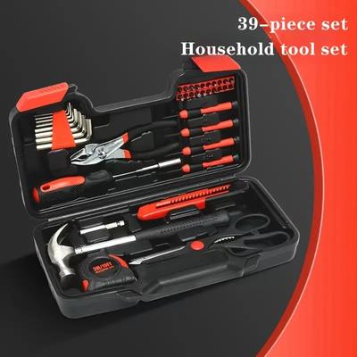 Juego de herramientas combinadas de 39 piezas, caja de herramientas de acero n.° 45, herramientas de mantenimiento del hogar, cinta métrica de acero de 3 m con estuche de almacenamiento.