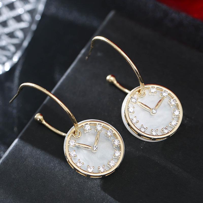 Korean Style Seashell Clock Earrings - Copper Fashion Design for Women