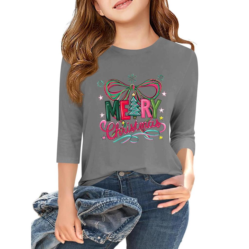 Children's 3/4 Sleeve Independence Day Printed Round Neck Casual T-shirt