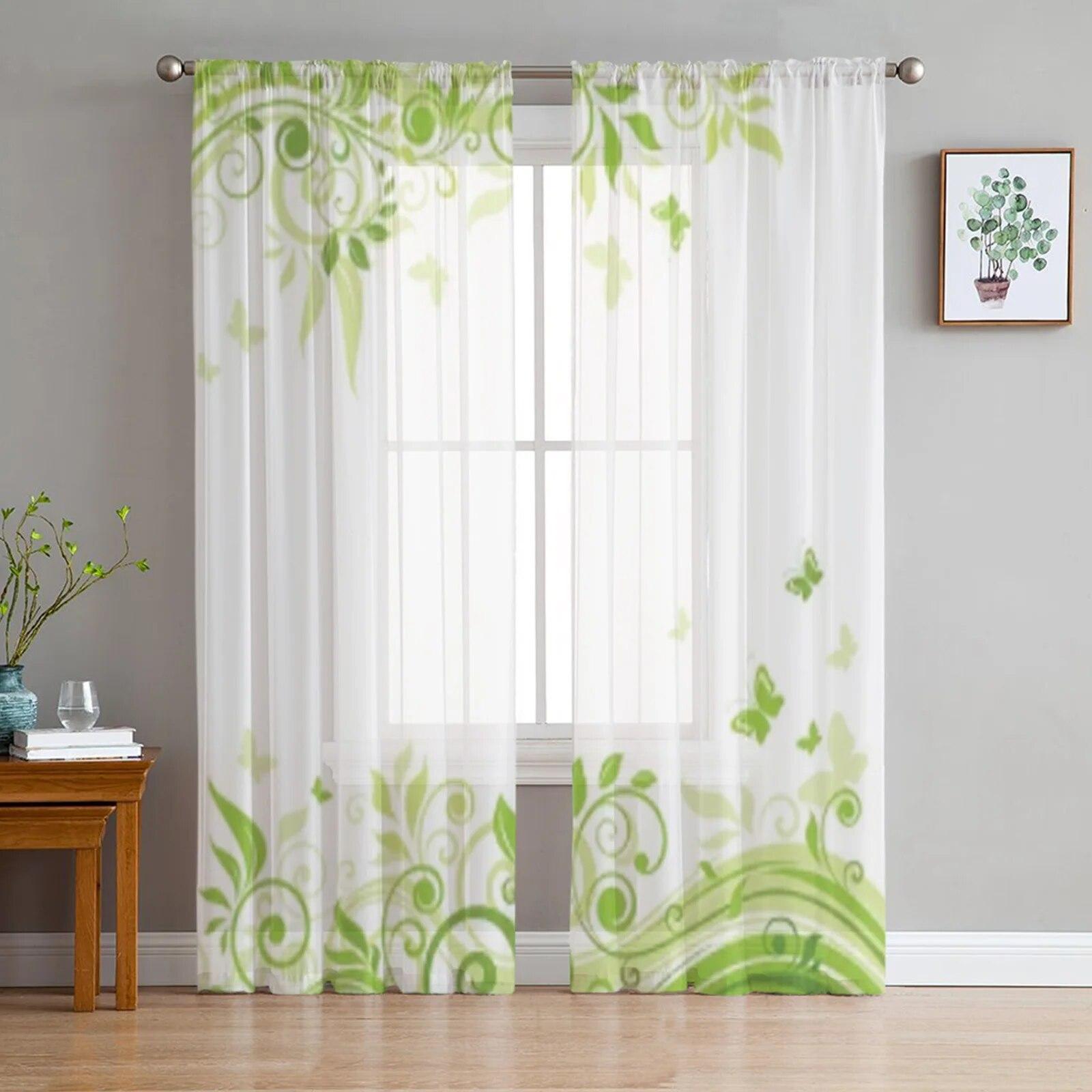 

Элегантная занавеска с растительным рисунком для спальни, прозрачная занавеска для гостиной, роскошная тюлевая занавеска для кухни 135W x 114H(cm)x2
