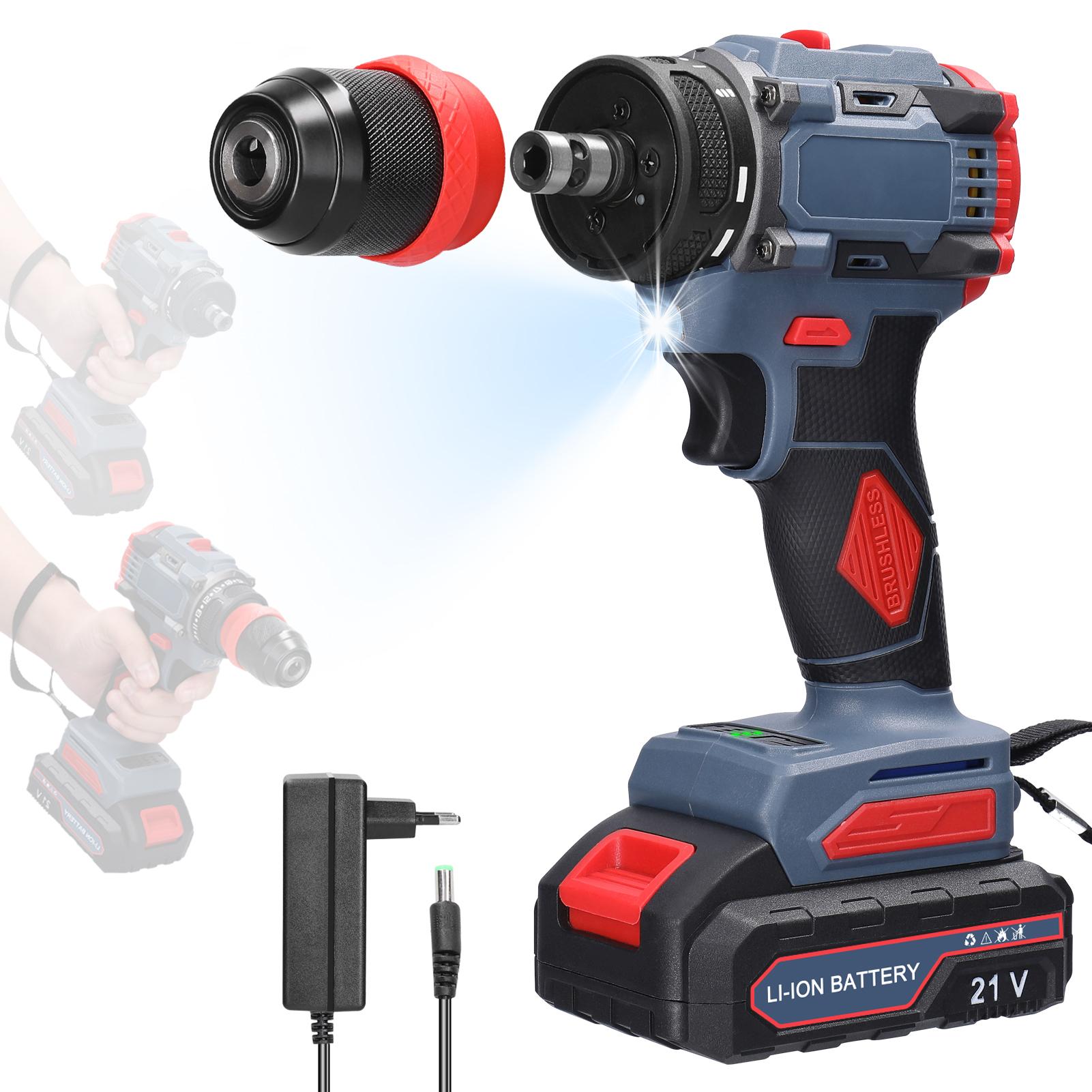 

21V 2in1 Lithium Drill Electric Screwdriver Multi-function Power Tool 55Nm Torque Brushless Motor Practical Screw Driver EU