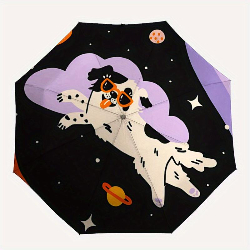 

1pc Space Pup Automatic Open/Close Umbrella - Compact Travel Umbrella, 8-Rib Heavy-Duty Construction, Ideal Gift, 28079