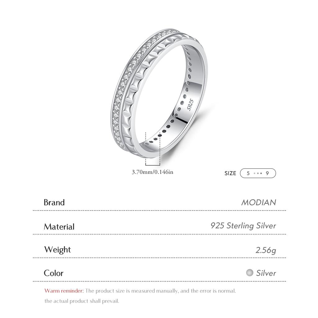 MODIAN 925 Silver Trendy Sparkling Clear CZ Lattice Eternity Band Rings For Women Wedding Fine Jewelry Gift