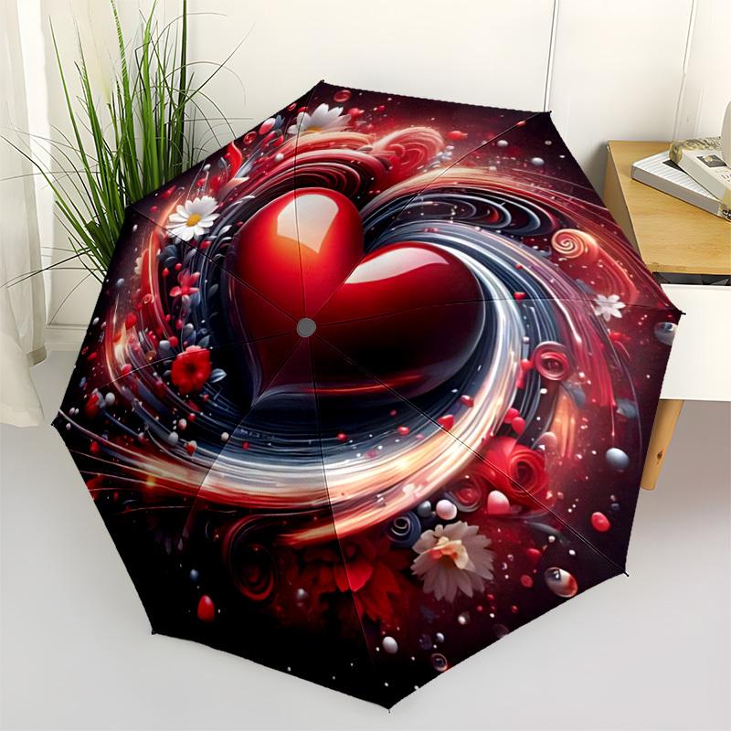1pc Heart Decorations Automatic Folding Umbrella Durable Iron Frame,All Seasons Home Travel Outdoor Multifunctional Umbrella yy251115171