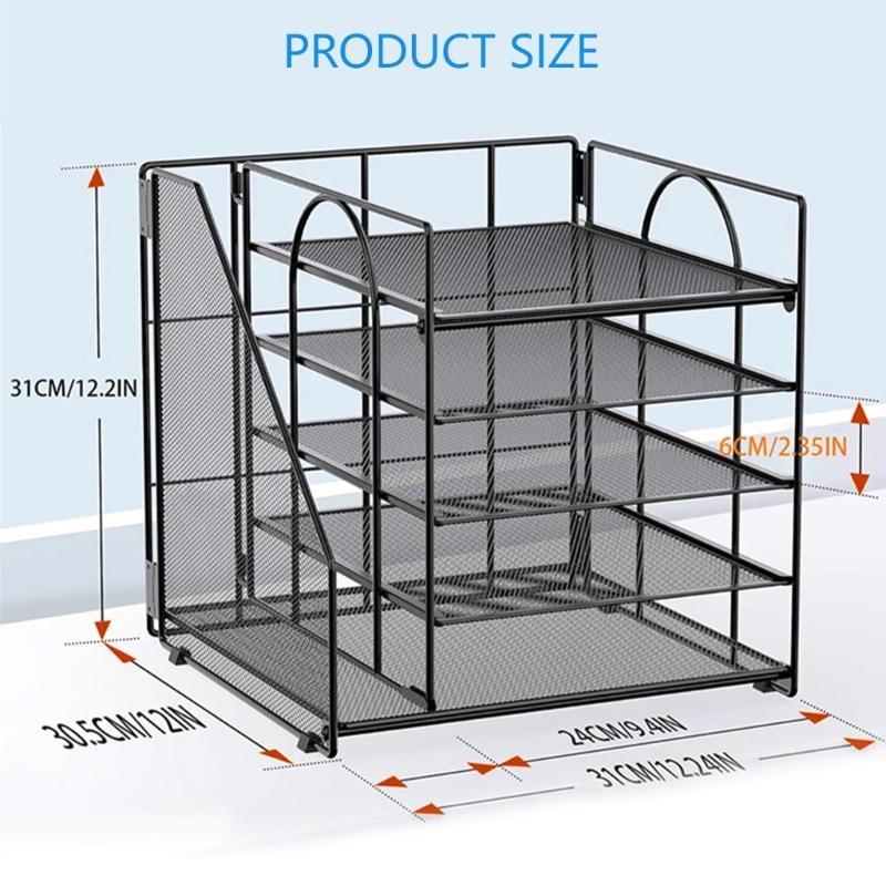 Bureau Papier Bestand Tray Organiser 5-Laags Metalen Bestand Brief Tray Met Boekenrek Ruimtebesparende Document Organiser Voor Kantoor