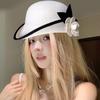 Vintage Fedoras Hat for Women Theme Party Caps with Roll Brim Flower Wool Bowler Hat for Halloween Party Cosplay Accessory