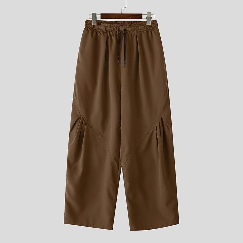 INCERUN Men Elastic Waist Pants Casual Wide Legs Pants Long Trousers