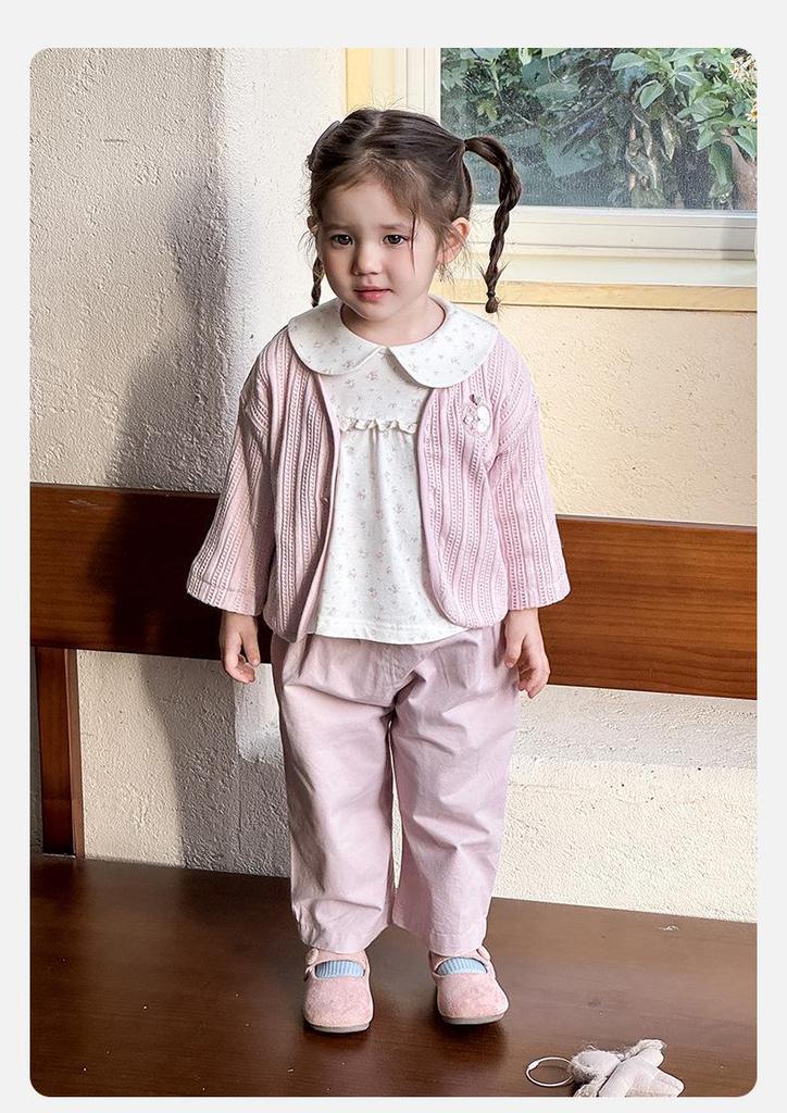 Spring 2026 Girls' Pink Princess Cardigan Set: Sweet Long-Sleeved Jacket & Top