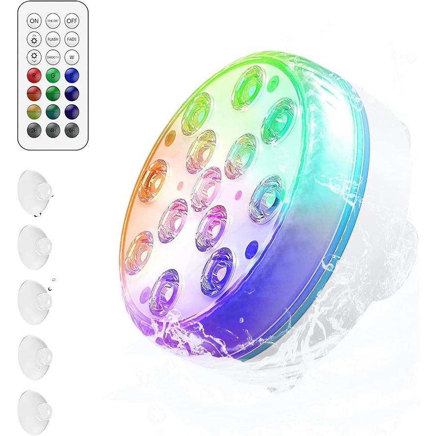 

Погружные светодиодные фонари, водонепроницаемые IP68, подводные светильники для бассейна с радиочастотным пультом дистанционного управления, 13 ярких бусин, 16 цветов RGB, с магнитами/присосками