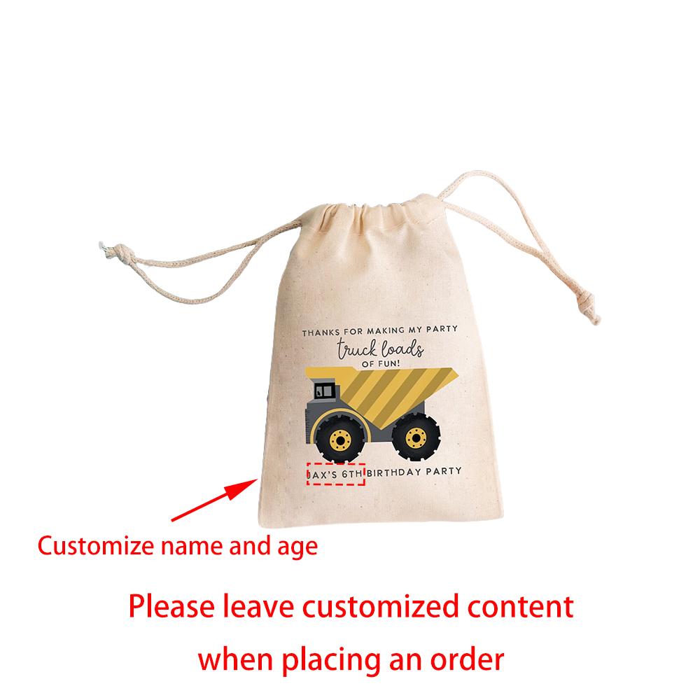 

Custom 5Pcs Birthday Gift Bag Truck Loads of Fun Canvas Drawstring Bag Kids Favor Birthday Party Decor Supplies Baby Shower Gift 5pcs 13x18cm