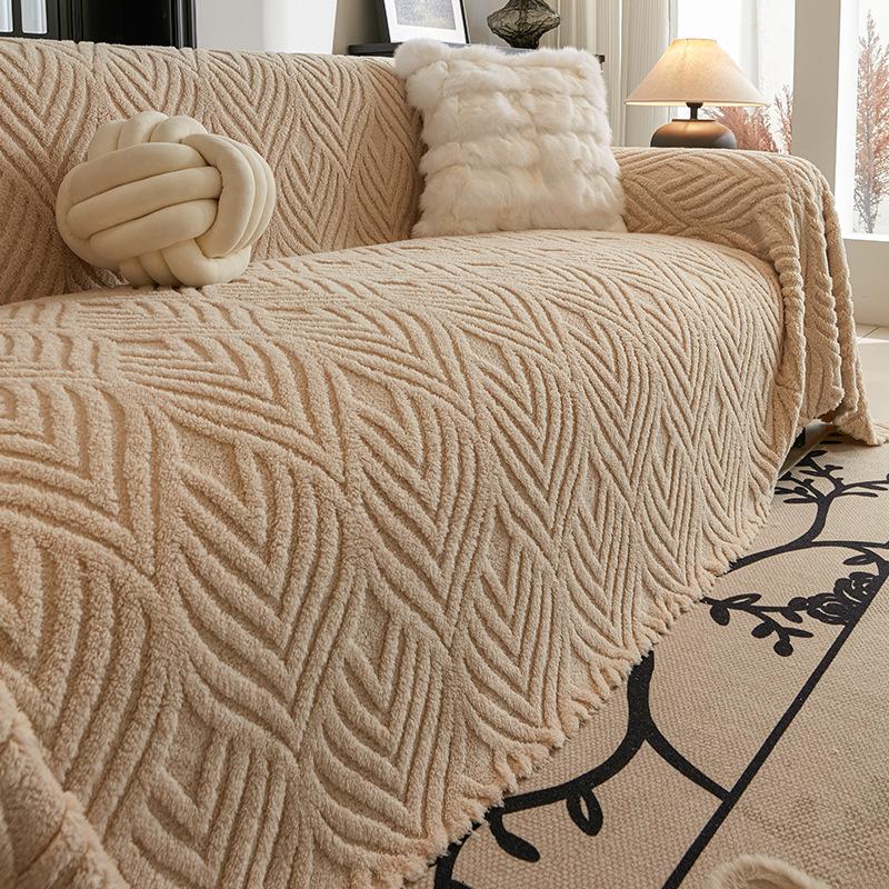 Cremefarbener Wind Plüschsofa Handtuch All-inclusive Universal Herbst und Winter Verdickte Sofabezug Einfache Sofabezug Decke