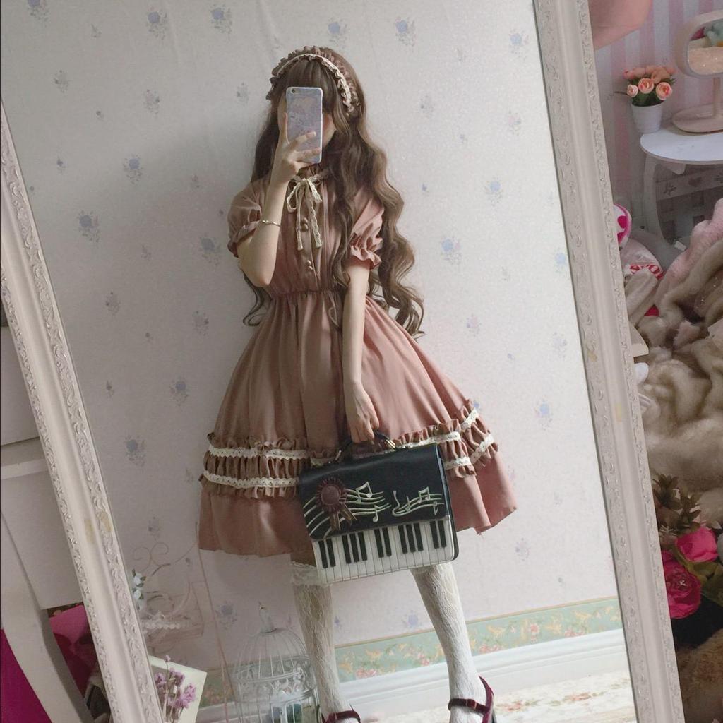 Cute Kawaii Dress Women Lolita Princess Party Dress Ruffled Collar Gothic Cosplay Dress