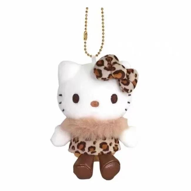 

Плюшевый брелок Hello Kitty 50-й юбилей 10 см Милая мини-кукла с леопардовым принтом Подвеска для сумки Коллекционный подарок для фанатов